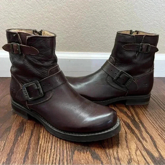 Frye Veronica 6” Shortie Brown Leather Ankle Boots Wm Size 6 Side Zip 3474509 - Picture 1 of 16